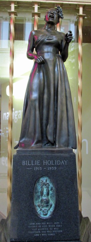 The statue includes Billie Holiday as a newborn, and the inspiring adult she grew up to be.