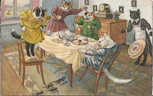 Vintage cats, though I think real cats would be "oh good, more snacks!"