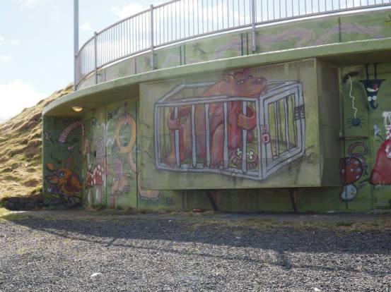 Reykik urban art -- this is actually a ventilated 'cage' around some equipment, hence the cage theme. Fabulous. 